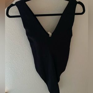 Ribbed V Neck Bodysuit